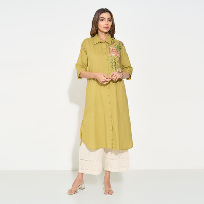 Rangmanch by Pantaloons Women Printed A-line Kurta(Green)