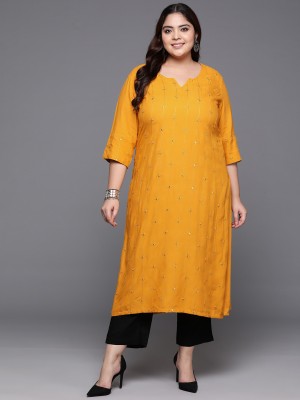 EXTRA LOVE BY LIBAS Women Embellished Straight Kurta(Yellow)