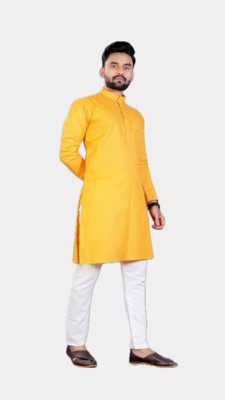 VINAARI Men Solid A-line Kurta(Yellow)