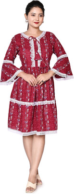 LENYRUIZ Women Printed Anarkali Kurta(Maroon)
