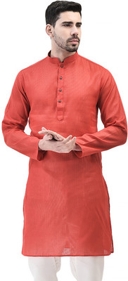SG LEMAN Men Solid Straight Kurta(Maroon)