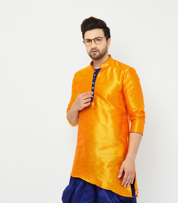 ARMAAN ETHNIC Men Self Design Asymmetric Kurta(Orange)