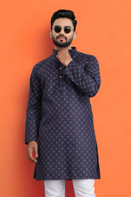 SOPANI Men Solid Straight Kurta(Dark Blue, White)