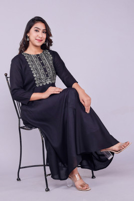 vakratunda Women Embroidered Anarkali Kurta(Blue)
