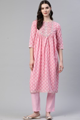 VBUYZ Women Floral Print A-line Kurta(Pink)