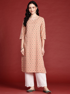 ANOUK Women Printed Straight Kurta(Orange)