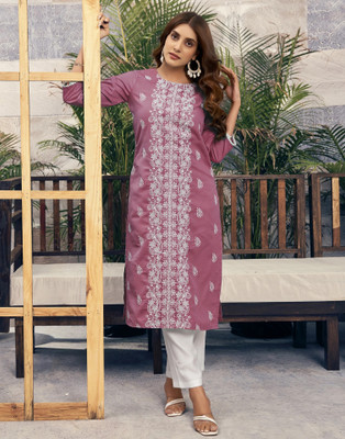 Samah Women Embroidered, Embellished, Dyed/Ombre, Self Design Straight Kurta(Pink)