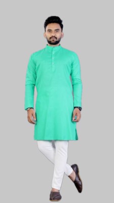 The Fashion Outlets Men Solid A-line Kurta(Green)