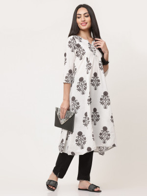 ALEXNCLEO Women Floral Print A-line Kurta(Grey, Black, White)