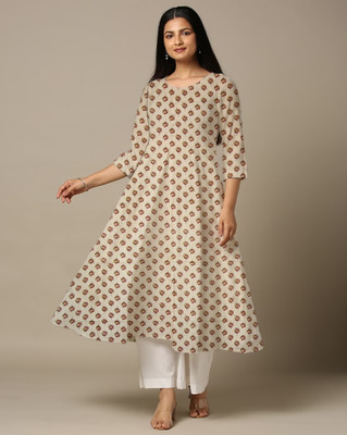 World of Mystery Women Floral Print Anarkali Kurta(Green)