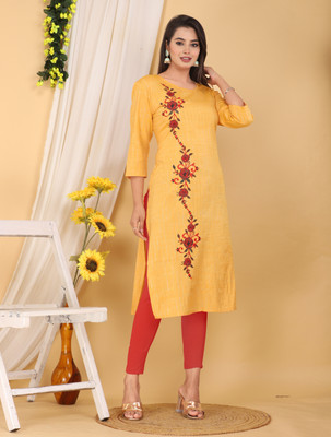 Mehsoos Women Solid Straight Kurta(Yellow)