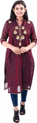 rayie collection Women Embellished Straight Kurta(Maroon)