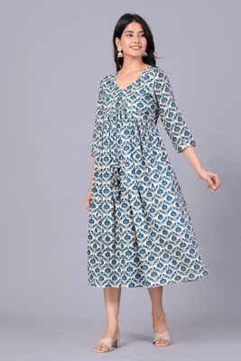 Moda Rapido Women Printed Anarkali Kurta(Grey)
