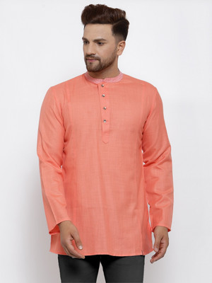 Arch Element Men Solid Straight Kurta(Orange)