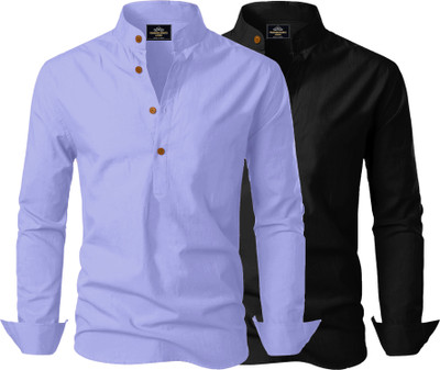 Kavyangle Creation Men Solid Straight Kurta(Blue, Black)