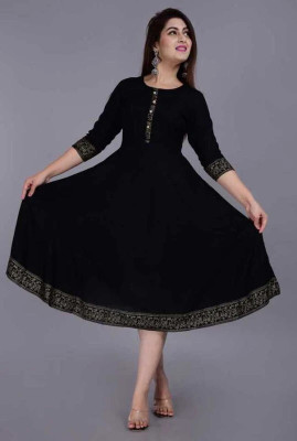 SMIEN Women Printed Anarkali Kurta(Black)