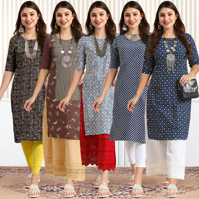 EthnicBasket Women Printed, Geometric Print, Striped A-line Kurta(Multicolor)