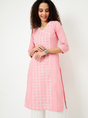 MAX Women Printed A-line Kurta(Pink)