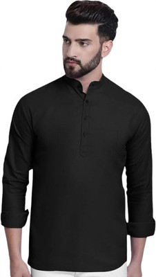 COSLETIC Men Solid Straight Kurta(Black)
