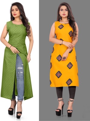 tanvi creation Women Printed Straight Kurta(Yellow, Green)