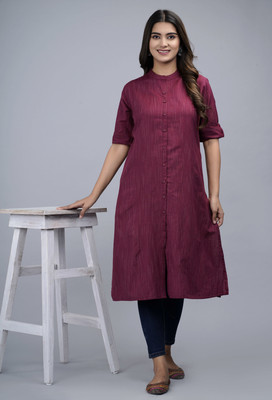LOOMS21 Women Solid A-line Kurta(Maroon)