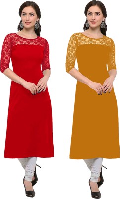 Dream Beauty Fashion Women Self Design Straight Kurta(Red, Yellow)