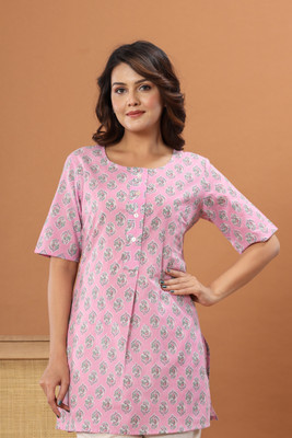 Vivan Enterprises Women Geometric Print A-line Kurta(Pink, White)