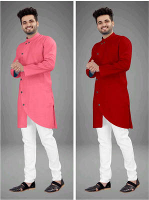 CRYSTALREVENUE Men Solid Trail Cut Kurta(Multicolor)