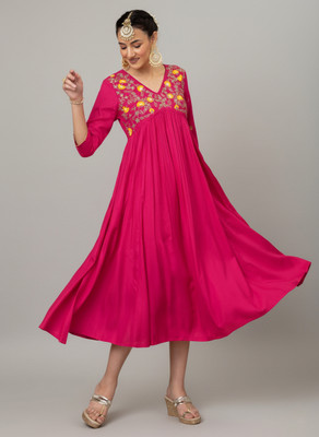 irtiqa Women Embroidered Anarkali Kurta(Pink)