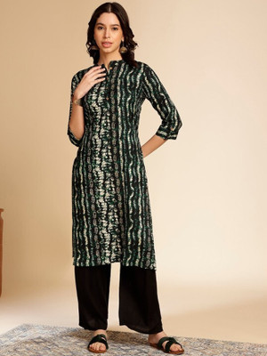 ANOUK Women Self Design Straight Kurta(Dark Green)
