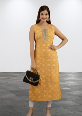 SHYAMAJIFASHION Women Printed A-line Kurta(Yellow)