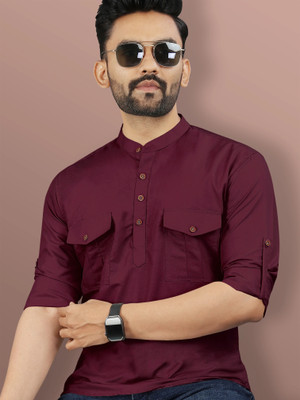 VeBNoR Men Self Design Straight Kurta(Maroon)