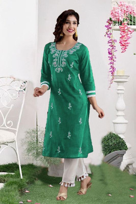 vikshi Women Embroidered Straight Kurta(Multicolor)