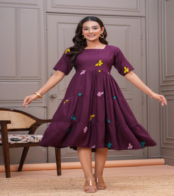 MOOLCHO Women Gown Purple Midi/Calf Length Dress