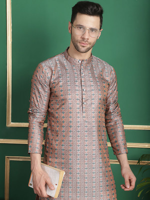 ANOUK Men Woven Design Straight Kurta(Orange)