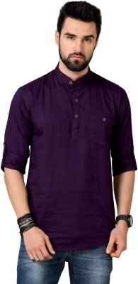 DIGIMI Men Solid Straight Kurta(Purple)