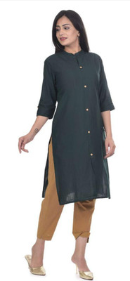 MOUYAL ART Women Solid Straight Kurta(Dark Green)