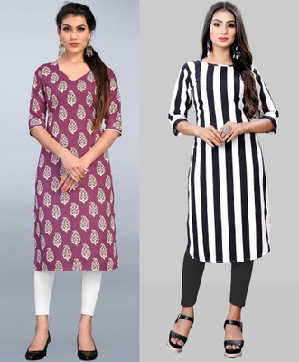 maruti fab Women Striped, Printed A-line Kurta(White)