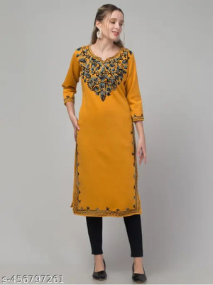 VIZCON HUB Women Solid Straight Kurta(Yellow)