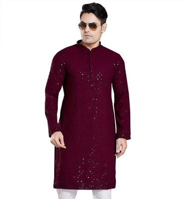 Metro Traders Men Solid Straight Kurta(Maroon)