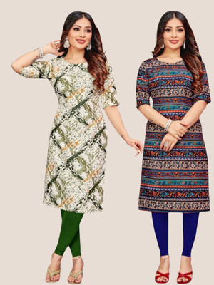 RadhikaPrints Women Printed Straight Kurta(White, Multicolor)