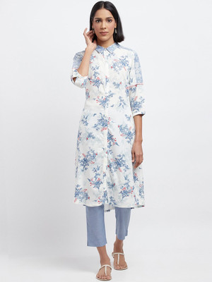 W Women Printed A-line Kurta(White)