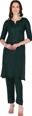 Anvi creation Women Printed Straight Kurta(Green)