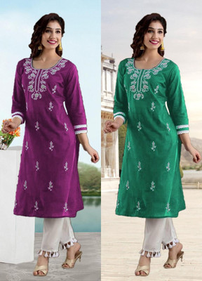 SISTO Women Chikan Embroidery A-line Kurta(Multicolor)