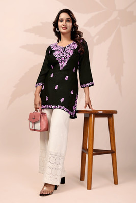shivshakti faishon Women Chikan Embroidery A-line Kurta(Purple)