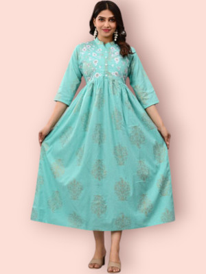 NEW APPARELS Women Printed Anarkali Kurta(Blue)
