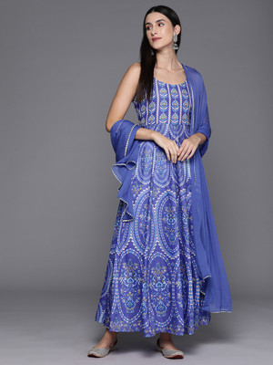 Varanga Women Printed Anarkali Kurta(Blue)