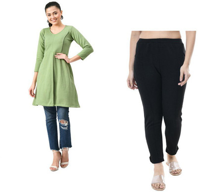IndiWeaves Women Solid Straight Kurta(Green)