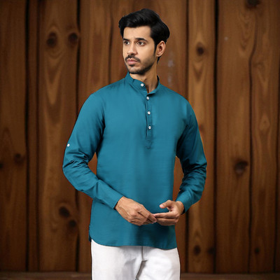 FireFish Men Solid A-line Kurta(Dark Blue)