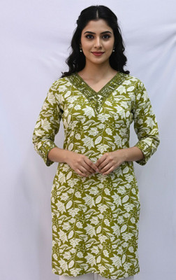 sw world Women Floral Print, Embroidered A-line Kurta(Green)